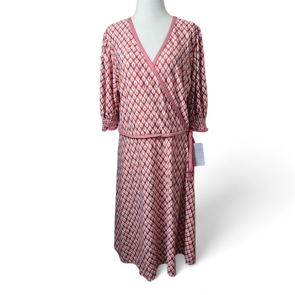 Max Studio Red,Pink Patterned Midi Dress